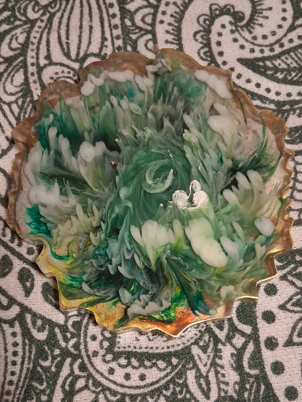 Handmade Resin Coaster Set - Green, White & Gold Floral